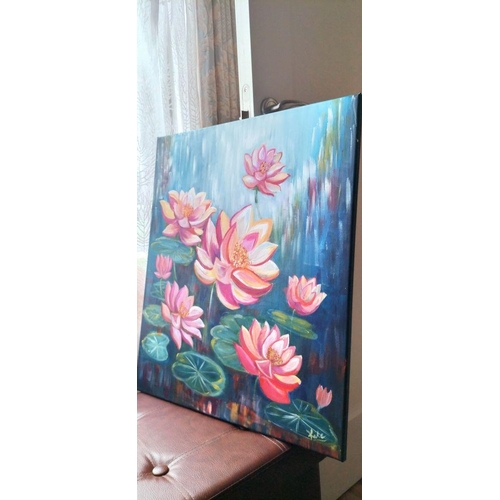 153 - KATE (Irish, 20th Century), ‘LOTUS’, acrylic on canvas, signed lower right. Dimensions: 51cm x 60cm ... 