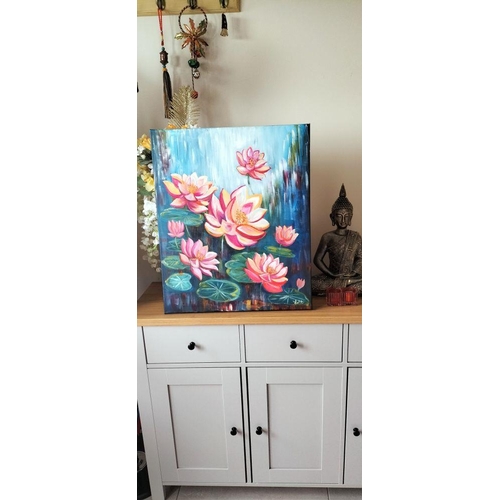 153 - KATE (Irish, 20th Century), ‘LOTUS’, acrylic on canvas, signed lower right. Dimensions: 51cm x 60cm ... 