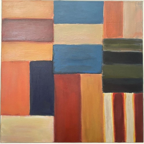 155 - AFTER SEAN SCULLY RA (Irish b.1945), ‘CUT GROUND ORANGE PINK 6.11’, oil on canvas, after Sean Scully... 