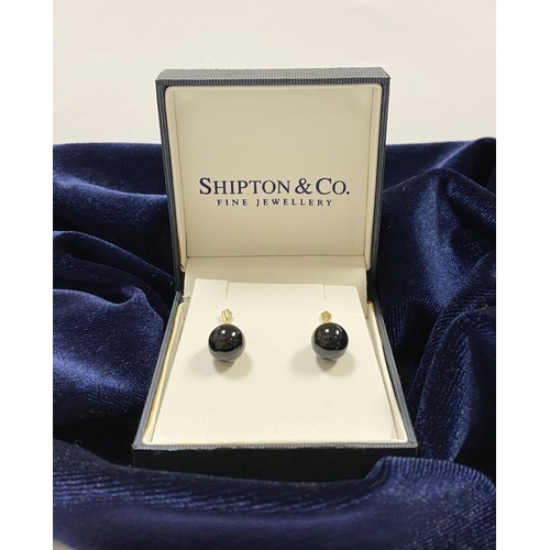 168 - A PRETTY PAIR OF 9CT YELLOW GOLD BEAD DROP EARRINGS, hallmarked 375 to gold. In Shipton & Co Fine Je... 