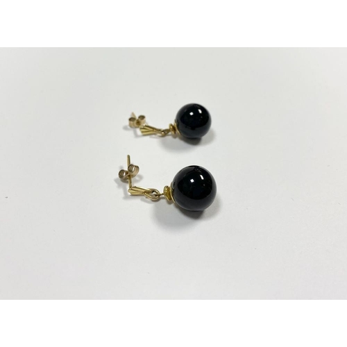 168 - A PRETTY PAIR OF 9CT YELLOW GOLD BEAD DROP EARRINGS, hallmarked 375 to gold. In Shipton & Co Fine Je... 