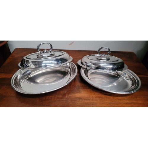 183 - TWO GOOD SILVER-PLATED SERVING DISHES, with lids, one by Walker & Hall of Sheffield, the other with ... 