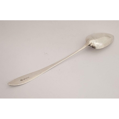 19 - AN IRISH, 18TH CENTURY SILVER BASTING SPOON, with Celtic point design. The tip engraved with a crest... 