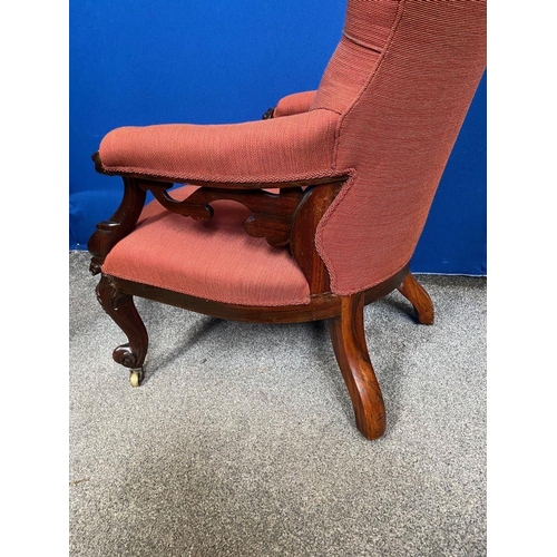 192 - AN EXCELLENT ROSEWOOD VICTORIAN ARMCHAIR, with button back upholstery, upholstered to armrests and s... 