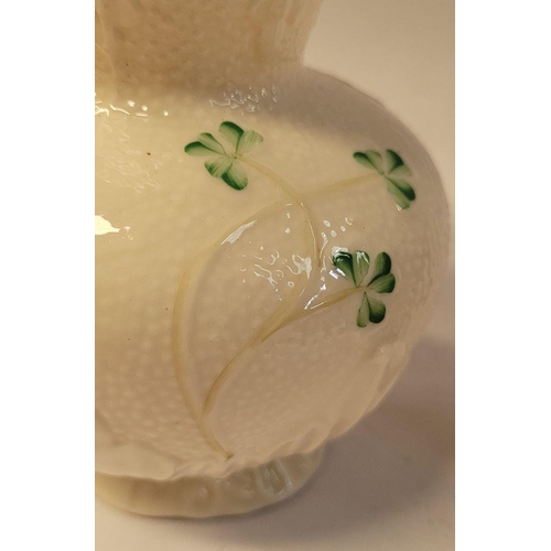 203 - TWO VINTAGE IRISH PORCELAIN PIECES: (i) A beautiful Belleek shamrock vase, with foliage & floral rai... 