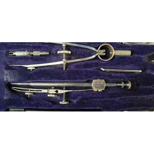 207 - A CASED ORIGINAL LOTTER FN9 DRAFTING SET, in leather case with velvet lining, includes various instr... 