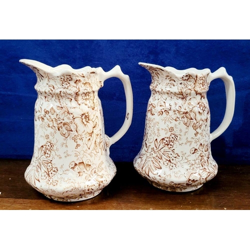 208 - A TRIO OF JAMES KENT ‘OLD FOLEY’ STAFFORDSHIRE ‘16TH CENTURY CHINTZ’ JUGS, one tall just and two sho... 