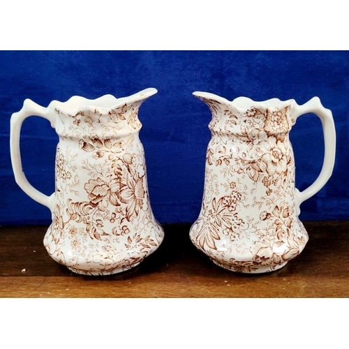 208 - A TRIO OF JAMES KENT ‘OLD FOLEY’ STAFFORDSHIRE ‘16TH CENTURY CHINTZ’ JUGS, one tall just and two sho... 