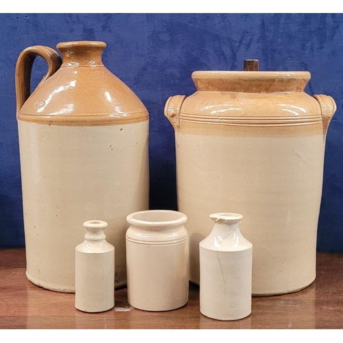 214 - A COLLECTION OF GLAZED STONEWARE JARS/POTS, includes: (i) A large Skey 10 Tamworth curved handle jar... 