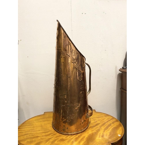 217 - A VINTAGE COPPER COAL SCUTTLE, with two handles and embossed design to body. Dimensions: 55cm high a... 