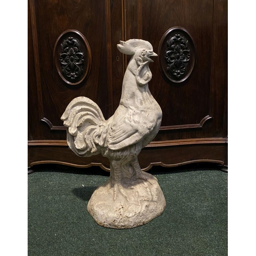 218 - A LARGE PAINTED CAST METAL GARDEN ORNAMENT/DOOR STOP IN THE FORM OF A COCKEREL, dimensions: 54cm hig... 