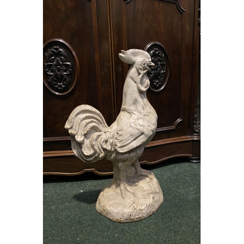 218 - A LARGE PAINTED CAST METAL GARDEN ORNAMENT/DOOR STOP IN THE FORM OF A COCKEREL, dimensions: 54cm hig... 