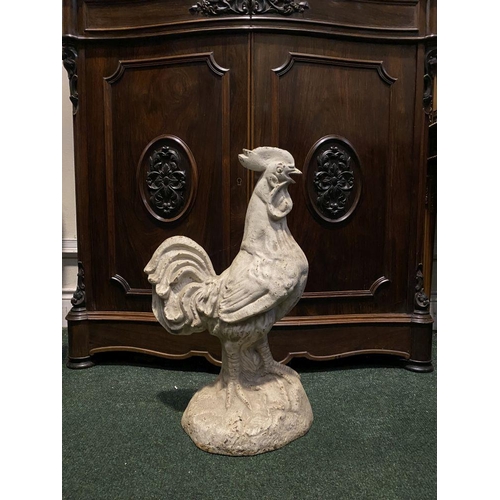 218 - A LARGE PAINTED CAST METAL GARDEN ORNAMENT/DOOR STOP IN THE FORM OF A COCKEREL, dimensions: 54cm hig... 