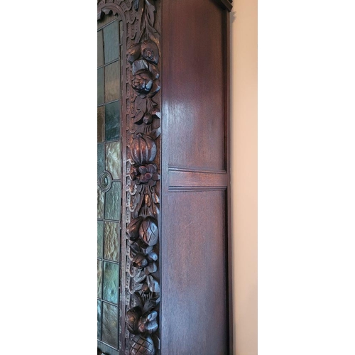 22 - A VERY FINE & LARGE FRENCH CARVED OAK STAINED GLAZED HUNT SIDEBOARD CABINET, circa 1800s, with a car... 