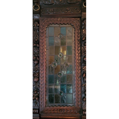 22 - A VERY FINE & LARGE FRENCH CARVED OAK STAINED GLAZED HUNT SIDEBOARD CABINET, circa 1800s, with a car... 