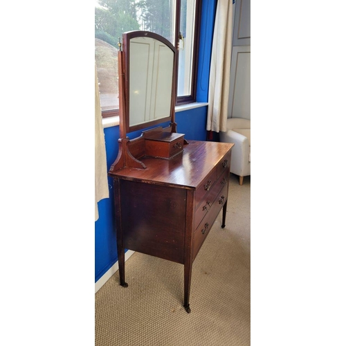 220 - AN EARLY 20TH CENTURY MIRROR BACKED CHEST OF DRAWERS / DRESSING UNIT, tp the back is raised a bevell... 