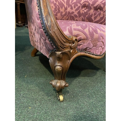 227 - A VICTORIAN MAHOGANY BUTTON BACK ARMCHAIR, with stud upholstered seat, armrests and button back. The... 