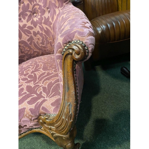 227 - A VICTORIAN MAHOGANY BUTTON BACK ARMCHAIR, with stud upholstered seat, armrests and button back. The... 