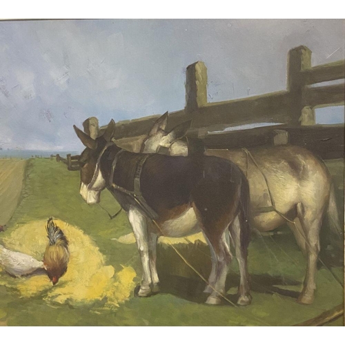 23 - LIAM KELLY (Irish b.1949), ‘DONKEY & CHICKENS’, oil on canvas, signed lower left, inscribed with tit... 