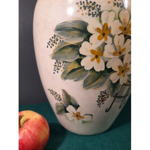 236 - A VINTAGE DECORATIVE LARGE HAND PAINTED CERAMIC VASE, painted with floral bouquet to front and rever... 