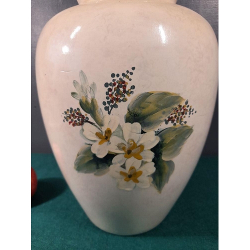 236 - A VINTAGE DECORATIVE LARGE HAND PAINTED CERAMIC VASE, painted with floral bouquet to front and rever... 