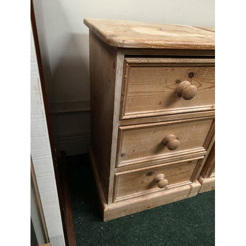 246 - A PAIR OF PINE THREE DRAWER BEDSIDE LOCKERS/CHESTS, three drawers raised on platform bases. Please n... 