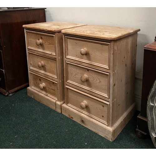 246 - A PAIR OF PINE THREE DRAWER BEDSIDE LOCKERS/CHESTS, three drawers raised on platform bases. Please n... 