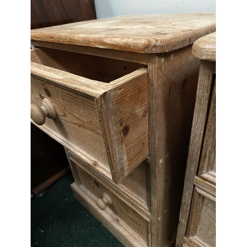 246 - A PAIR OF PINE THREE DRAWER BEDSIDE LOCKERS/CHESTS, three drawers raised on platform bases. Please n... 