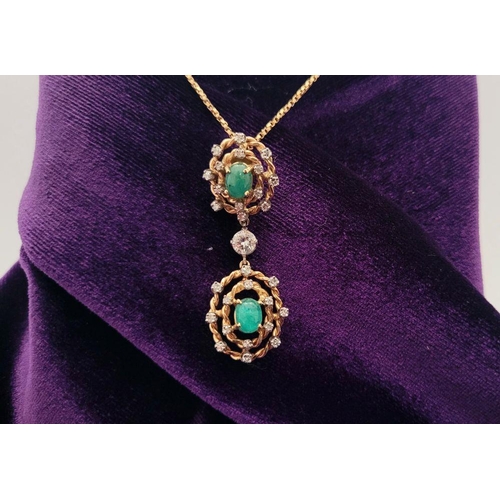 3 - A FANTASTIC YELLOW GOLD EMERALD & DIAMOND ANTIQUE PENDANT NECKLACE, the pendant is really beautiful;... 