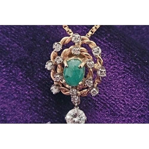 3 - A FANTASTIC YELLOW GOLD EMERALD & DIAMOND ANTIQUE PENDANT NECKLACE, the pendant is really beautiful;... 