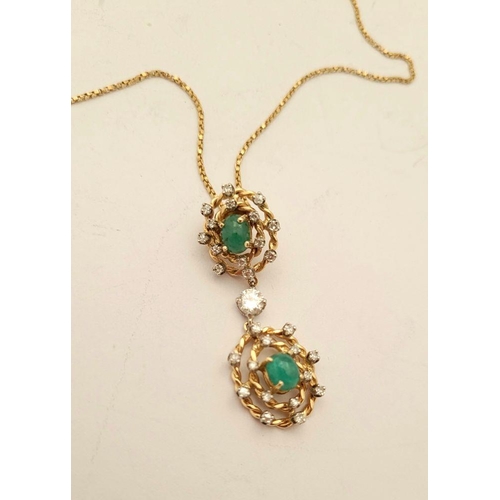 3 - A FANTASTIC YELLOW GOLD EMERALD & DIAMOND ANTIQUE PENDANT NECKLACE, the pendant is really beautiful;... 