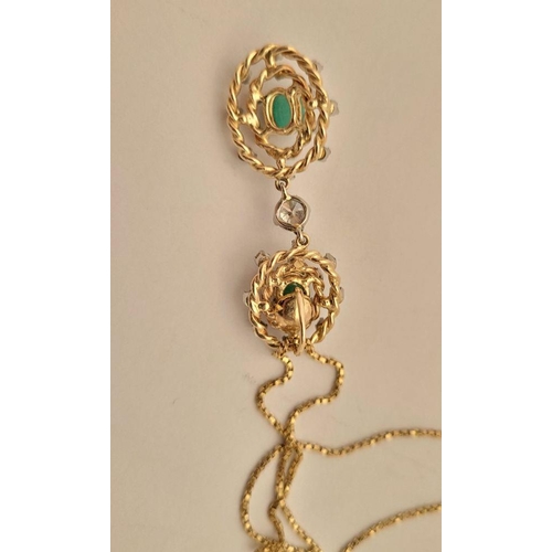 3 - A FANTASTIC YELLOW GOLD EMERALD & DIAMOND ANTIQUE PENDANT NECKLACE, the pendant is really beautiful;... 