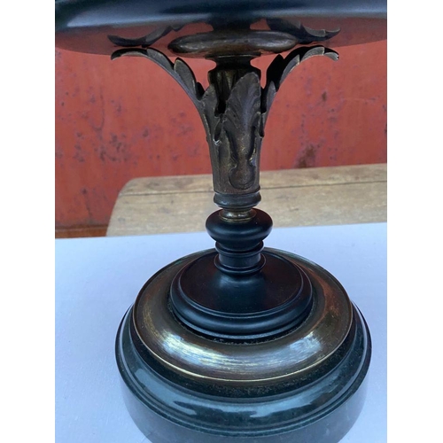 31 - A GOOD PAIR OF CLASSICAL BRONZE & MARBLE TAZZA STANDS, black marble carved bowls and circular base w... 