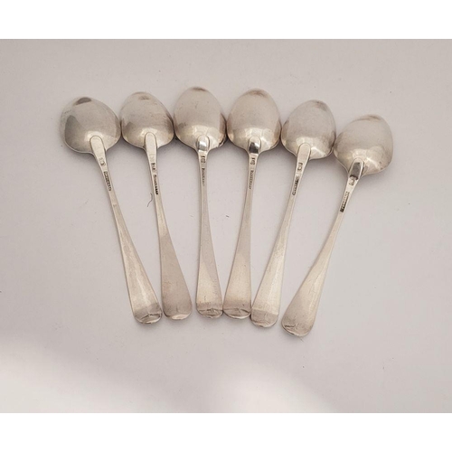 38 - A FINE SET OF SIX IRISH, CORK, SILVER DESSERT SPOONS, complete in a fitted case. The spoons have an ... 