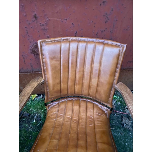 39 - A GREAT PAIR OF TAN LEATHER, METAL & WOOD ARMCHAIRS, nice contemporary design with mid-century inspi... 