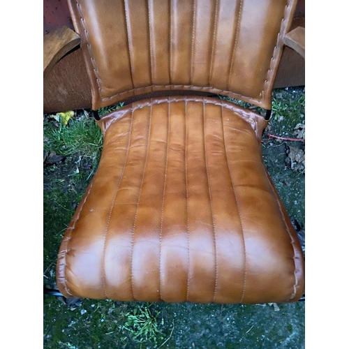 39 - A GREAT PAIR OF TAN LEATHER, METAL & WOOD ARMCHAIRS, nice contemporary design with mid-century inspi... 