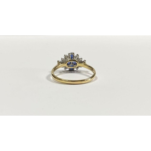 4 - A FANTASTIC 18CT YELLOW GOLD SAPPHIRE & DIAMOND CLUSTER RING, with four round cut vibrant sapphires ... 