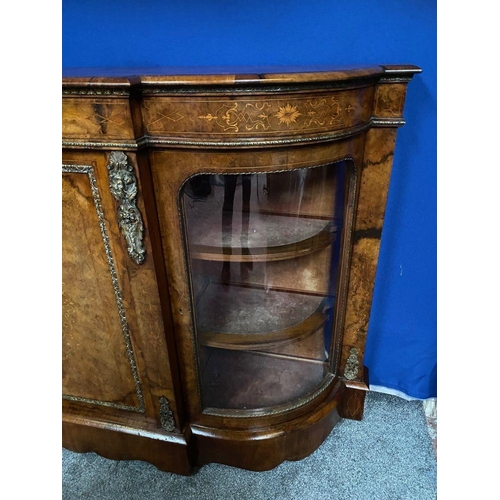 41 - A VERY FINE VICTORIAN WALNUT INLAID CREDENZA, bow fronted, highly decorated throughout. The shaped t... 