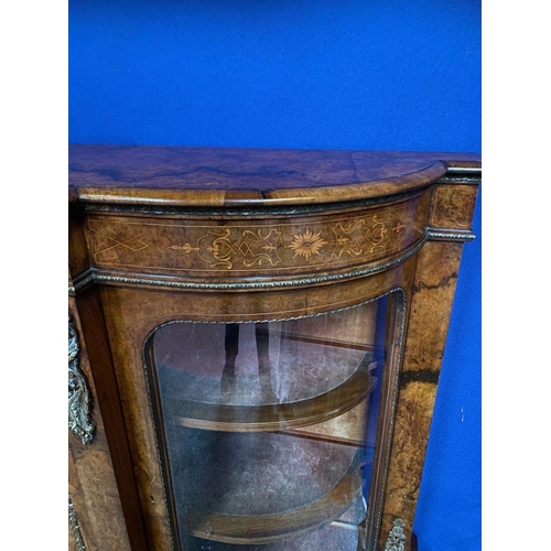 41 - A VERY FINE VICTORIAN WALNUT INLAID CREDENZA, bow fronted, highly decorated throughout. The shaped t... 