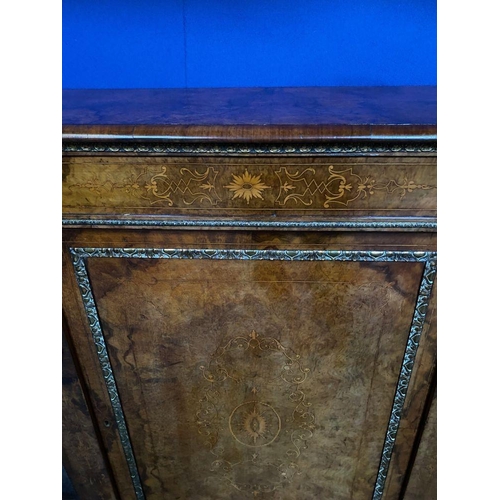 41 - A VERY FINE VICTORIAN WALNUT INLAID CREDENZA, bow fronted, highly decorated throughout. The shaped t... 