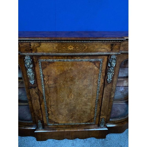 41 - A VERY FINE VICTORIAN WALNUT INLAID CREDENZA, bow fronted, highly decorated throughout. The shaped t... 