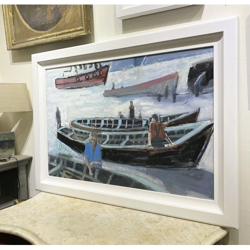 49 - MARTIN STONE (Irish, 20th Century), ‘BALTIMORE REGATTA’, oil on canvas, signed and titled verso. Dim... 