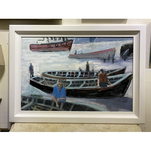 49 - MARTIN STONE (Irish, 20th Century), ‘BALTIMORE REGATTA’, oil on canvas, signed and titled verso. Dim... 