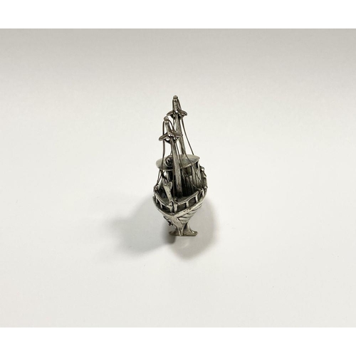 57 - A CHARMING STERLING SILVER MINIATURE FISHING BOAT, Hallmarked with European assay mark and marked 92... 