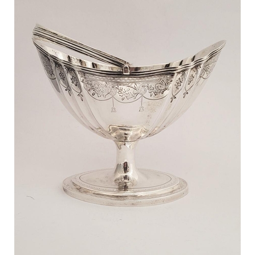 6 - A VERY FINE & RARE IRISH, CORK, GEORGE III SILVER HELMET SHAPED SUGAR BASKET, circa 1790, impressed ... 