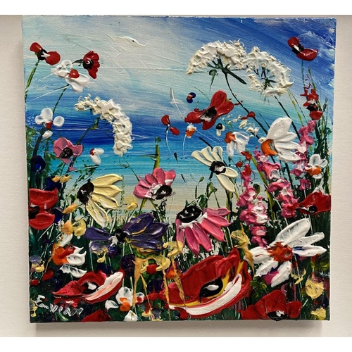 61 - EVELINA VINE (British, 20th/21st Century), ‘FLOWERS OF JOY’, oil on board, signed lower left, inscri... 