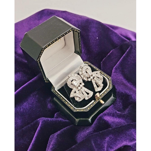 68 - A WONDERFUL ART DECO PAIR OF SPARKING DIAMOND EARRINGS IN PLATINUM, circa 1940s / 50s, with an appro... 