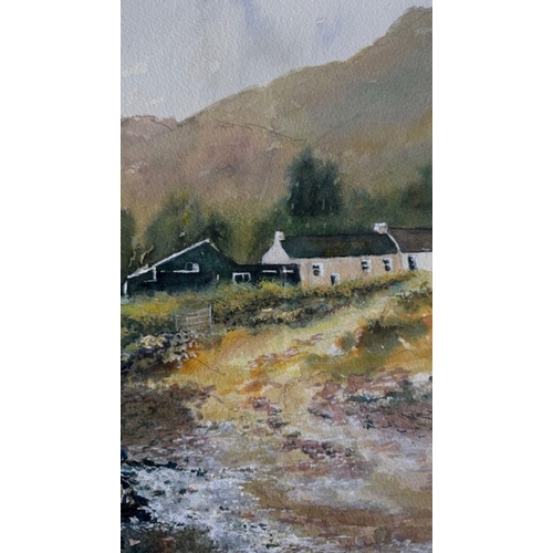 72 - KATIE BUTTIMER (Irish, 20th Century), ‘CLAPPER BRIDGE AT GOUGANE BARRA’ watercolour on paper, dimens... 