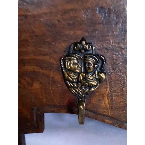 76 - A VERY NICE CARVED OAK HANGING HALL/COAT STAND, with carved border to top which can be used as shelf... 