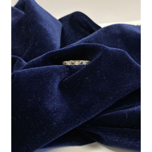 79 - A BEAUTIFUL 9CT YELLOW GOLD DIAMOND & SAPPHIRE SEVEN STONE RING, with four round cut sapphires separ... 